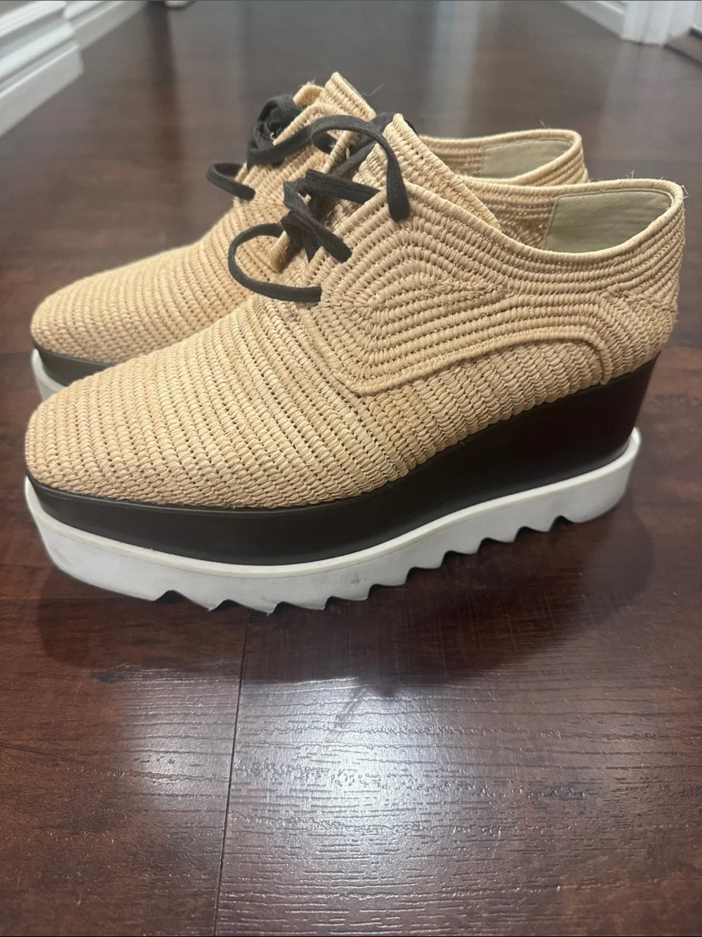 Stella McCartney Beige raffia Elyse Woven Platform Lace-Up Shoes